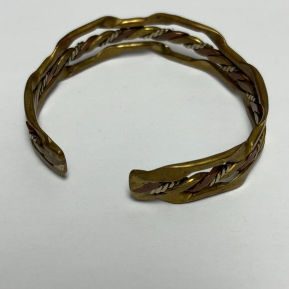 2 vintage mixed/married metals copper silver and brass cuff style bra… - Picture 4 of 13